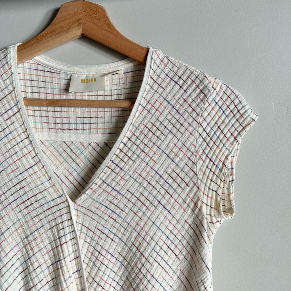 Anthropologie Cream and Multi-colored cross over tee